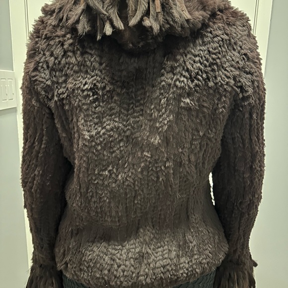 Rich Brown Fur coat with Suede and Fur Fringe trim - Picture 3 of 5